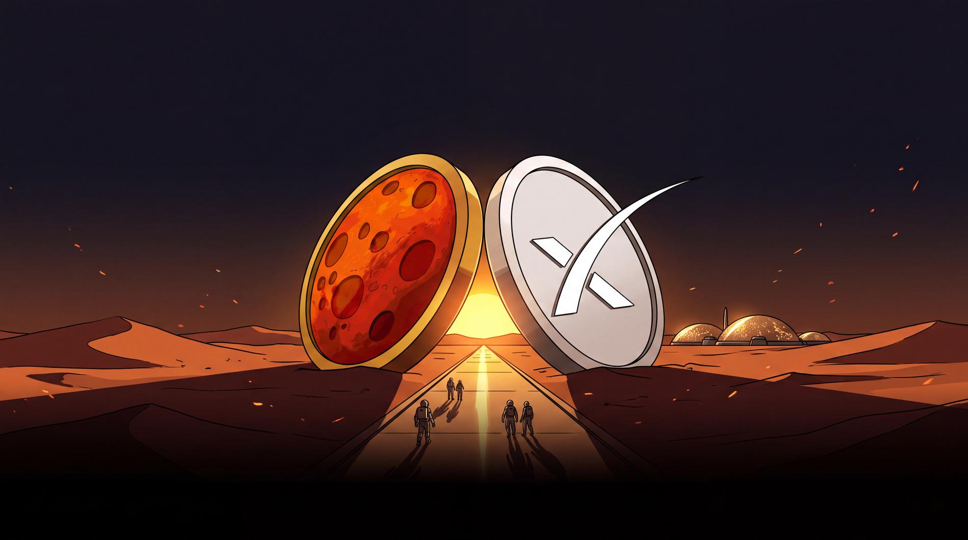 两座代币纪念碑在火星上构成一扇大门